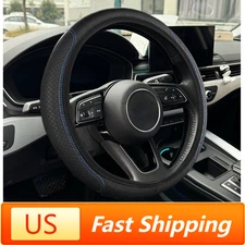  For 15"/37-38CM Blue Car Steering Wheel Cover Leather Good Grip Car Accessories