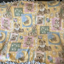 Baby/Toddler Blanket-Tie Knot Fringe-Reversible-Fleece Handmade Teddy Bears CUTE