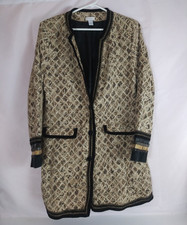 Chico's Tapestry Gold  Black Embellished Boho Jacquard Jacket Size 1