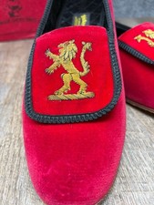 Tricker\'s London Slippers in Red Velvet w/Gold Rampant Lion Embroidery size 10.5 Trickers Shoes for Men for sale | eBay main image 3