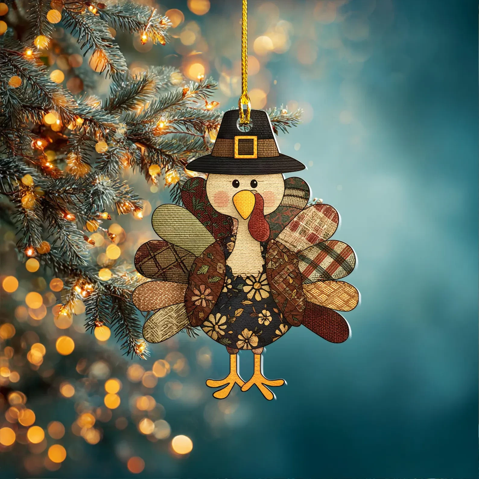 Thanksgiving Turkey Arcylic Ornament, Cute Patchwork Fall Decor, Rustic Farmhous