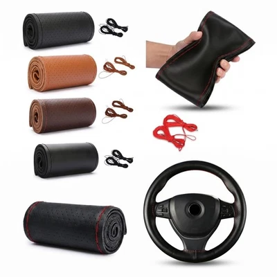 Cubierta de volante de coche universal de cuero hágalo usted mismo antideslizante para 37-38 cm/14,5-15 pulgadas - Imagen 1 de 4