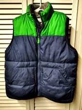 Old Navy Unisex Kids SZ 6-7 Navy/Green Zip Up Puffer Vest Fleece Pockets