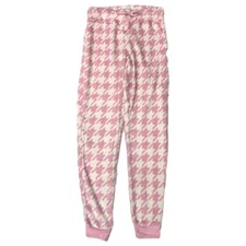 Womens Plush Pink Puzzle Piece Joggers Sleep Pants Pajama Bottoms