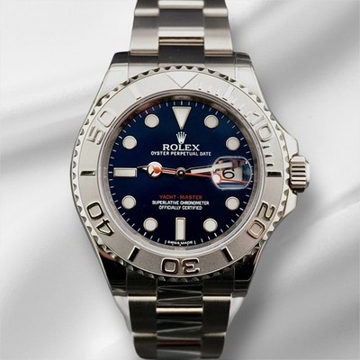 Rolex 40mm Yacht Master SS Platinum Bezel Blue Dial Mens Watch 116622 Box Card