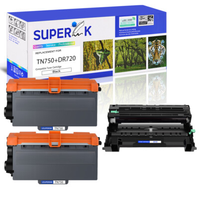 for Brother 2x TN750 Toner + 1x DR720 Drum Unit MFC-8810DW MFC-8910DW Printer