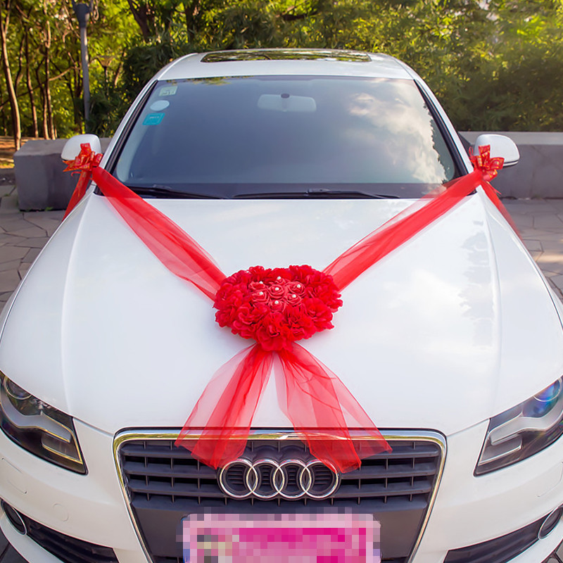 Décoration voiture mariage coeur rouge kit romantique pour célébrer l'amour des mariés