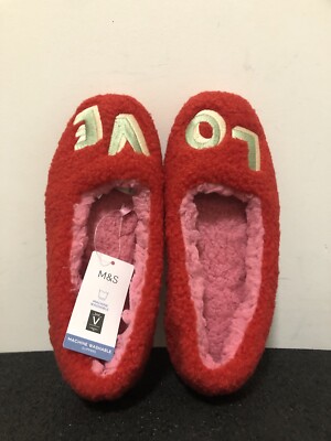 Marks Spencer LOVE Slippers Borg Lined Ballet Shoes UK EU