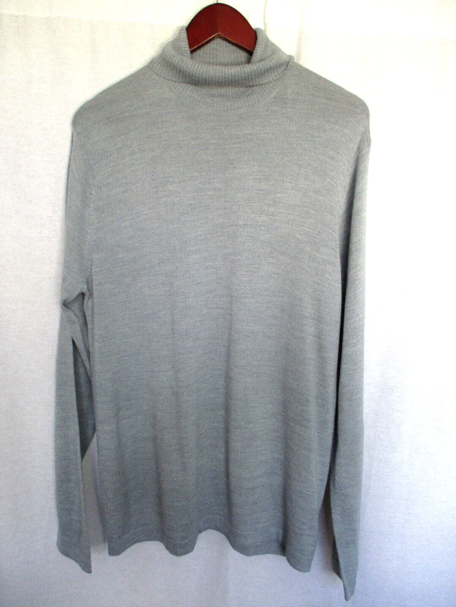 Two am Mens Turtleneck Sweater Large Gray Merino Wool Acrylic