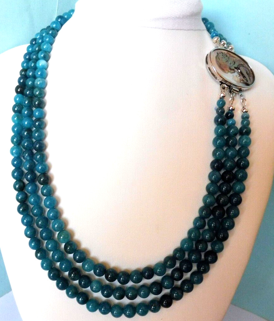Collier en apatite naturelle à 3 rangs de 6mm pour femme élégante