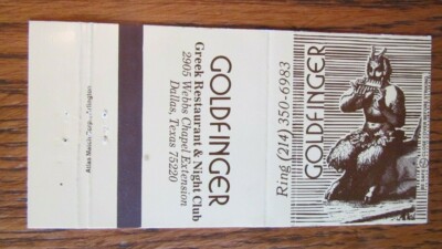 GREEK RESTAURANT MATCHBOOK MATCHCOVER: GOLDFINGER (DALLAS, TEXAS) -E8