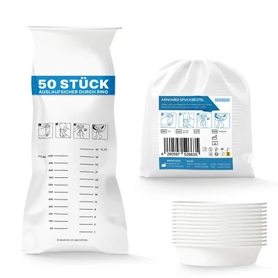 50x Kotztüten 2000ml Spuckbeutel mit Ring ARNOMED Brechbeutel dicht Kotzbeutel