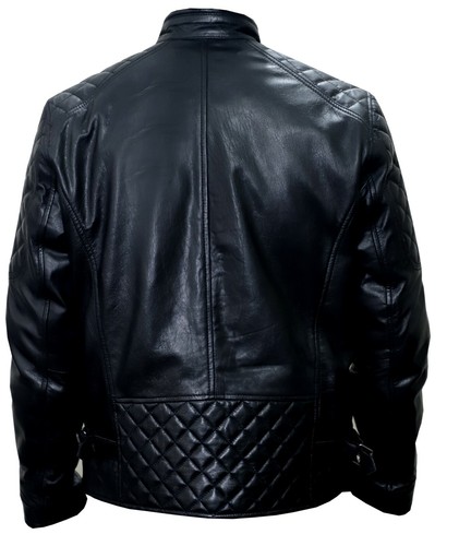 Herren echte Schaf-/Lammfell gesteppte Lederjacke handgefertigte Bikerjacke - Bild 3 von 4