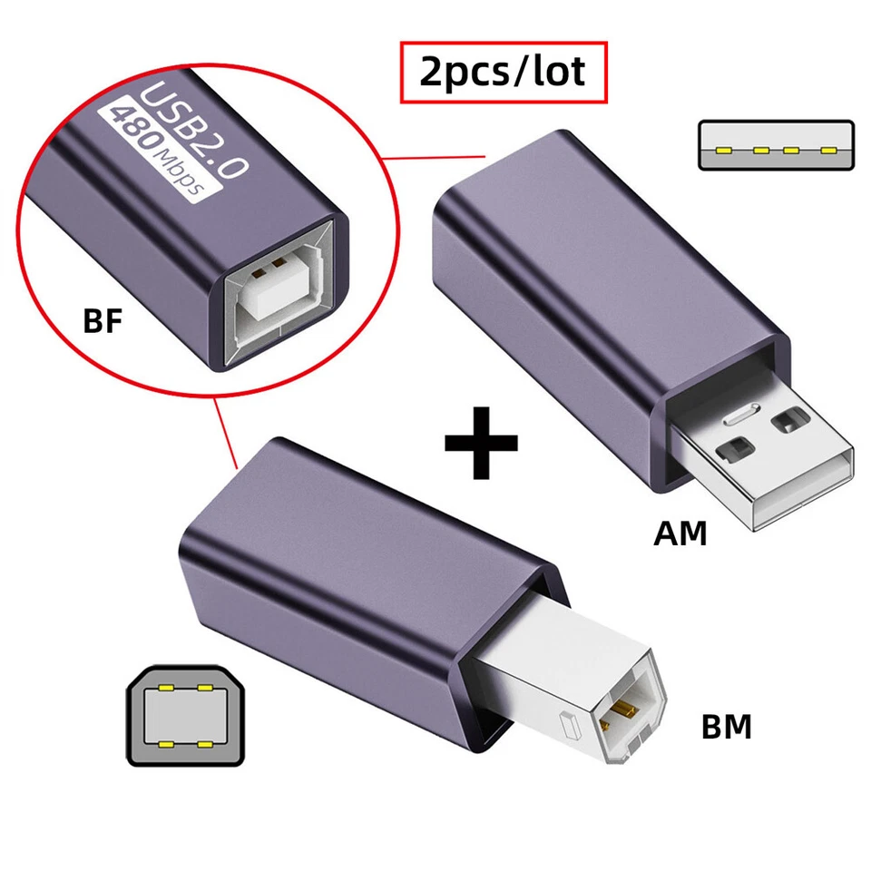 USB 2.0 to USB 2.0 Type B Printer Connector Adapter for Disk Scanner 2Pcs/Set - Image 2 of 4