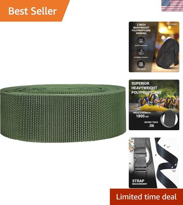 Durable Olive Drab Polypropylene Webbing - 10 Yards, 1800 lbs Tensile Strength