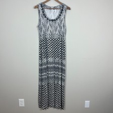 Chicos 2 Maxi Dress Womens Large Black White Geometric Embellished Neckline L
