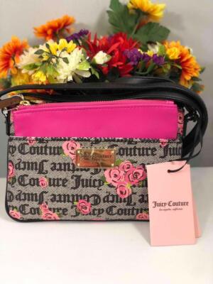 NWT JUICY COUTURE Black & Pink Flowers Faux Leather Pull Out