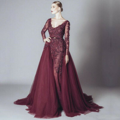 Detachable Burgundy Appliques Tulle Prom Evening Dress Celebrity Party New Gown | eBay Detachable Burgundy Appliques Tulle Prom Evening Dress Celebrity Party New Gown | eBay