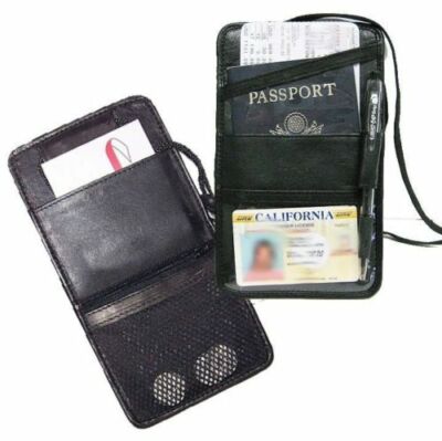 leather passport holder with neck strap