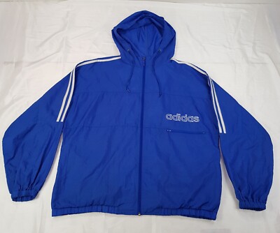 VINTAGE ADIDAS GR. L HERREN BLAU LEICHTE FULL ZIP WINDBREAKER JACKE **LESEN**