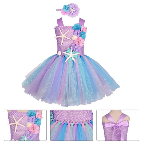 Princess Kids Girl Dress Fancy Outfit Rainbow Mermaid Tulle Skirt Party Birthday