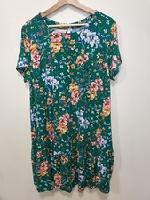ANN TAYLOR LOFT Green Floral Short Sleeve Summer A-line Dress PLUS Sz 14