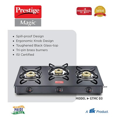 three burner gas stove with toughened glass top