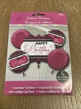 Anagram Party 5 Foil Birthday Balloon Kit Pink Black Huge SuperShape