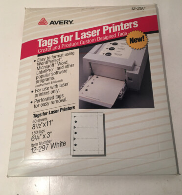 Avery 12-297 White Laser Printer Tags 6 1/4'' x 3'' Partial Box Missing Few Sheets