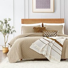Size Quilt Bedding Sets with Pillow Shams, Lightweight Soft King Beige