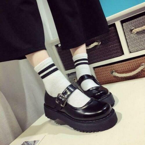 Womens Round Toe Mary Jane Ankle Buckle Pumps Casual Platform Creepers Shoes - Afbeelding 1 van 8