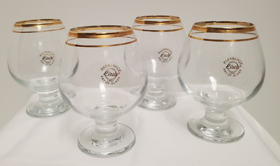 Vintage Pasabahce Gold Rim Art Glass Brandy Snifters Cognac NEW Original  Four