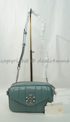 NWT Tory Burch 135751 Small Kira Patent Camera Bag in Light Arctic