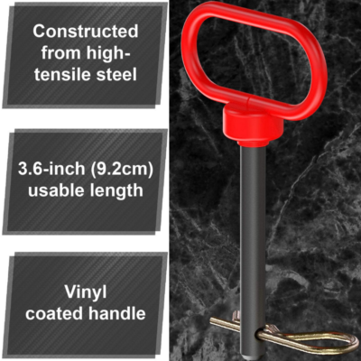 BBTO 4 Pieces Red Handle Hitch Pin Accessories 1/2 X 3-5/8 Inch Trailer Gate Pin Tractor Towing Hitch Pin And Clip For Farm, Turn Mower, Towing Cargo, Boat, RV, Car, Truck, Bike