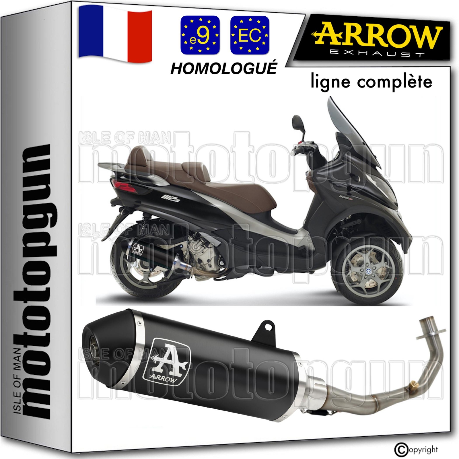 Pot Arrow RC Urban alu noir Piaggio MP3 500 LT 2014 remplace échappement origine rouillé d'origine
