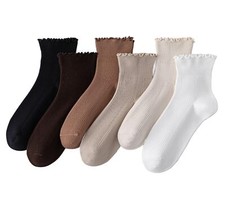 6 Pairs Ruffle Socks for Women Girl Frilly Women Comfort Breathable Lettuce E...