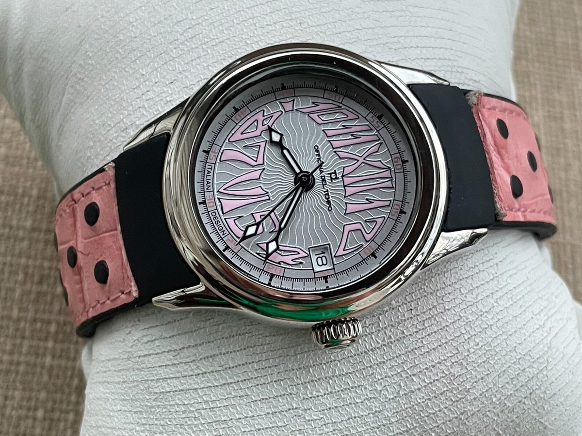 Officina Del Tempo WristWatch Pink Leather Black Rubber Band Date Calendar Watch Officina Del Tempo Women Watch Pink Leather Black Rubber  main image 2