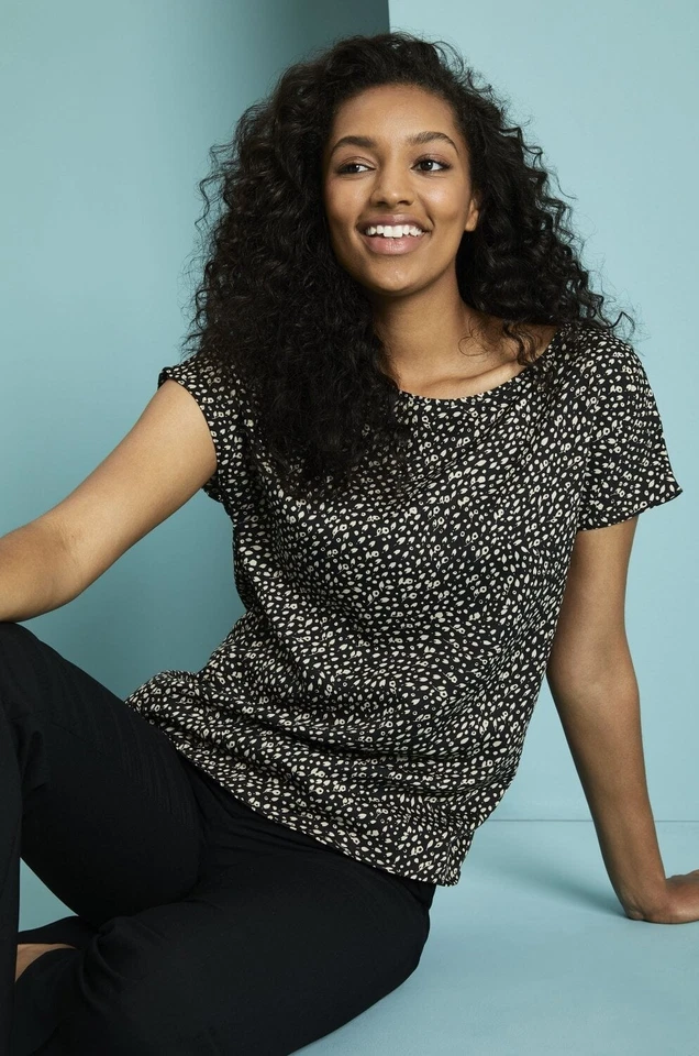 Ladies Womans Blouse Shirt Black Slash Neck Short Sleeve Smart Beauty Spa Salon - Image 3 of 4