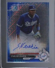 2017 Bowman Chrome Prospect Blue Mojo Refractor /150 Starling Heredia Auto 0o6v
