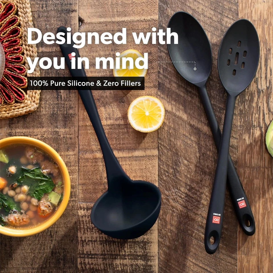 Juego de cucharones y cucharas de cocina de silicona - Juego de cucharas de cocina grandes Foto 3 de 4