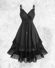New Black Gothic Corset Front Buckle Wrap Effect Hi-Low Dress size XL 18 20 22
