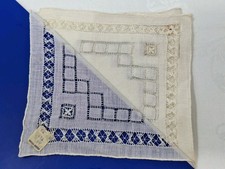 Vintage Full Detailed Drawnthread Ivory Linen Hankie FREE SHIP
