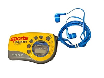 Sony Sports Walkman SRF-M78 FM/AM Radio With Blue Earphones Tested Retro Yellow