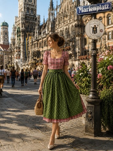 Sportalm dirndl women's size 38 pink/green check with apron short sleeve