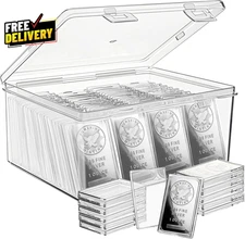50 Pack 1 oz Silver Bar Holder Cases Clear Acrylic Capsules with Storage Box…