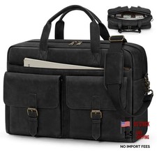 Messenger Bag for Men 16 Inch Leather Laptop Bags Work Computer Black