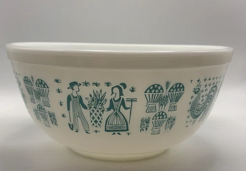Vintage Pyrex Turquoise Amish Butterprint Mixing Bowl  2 1/2  Quart #403