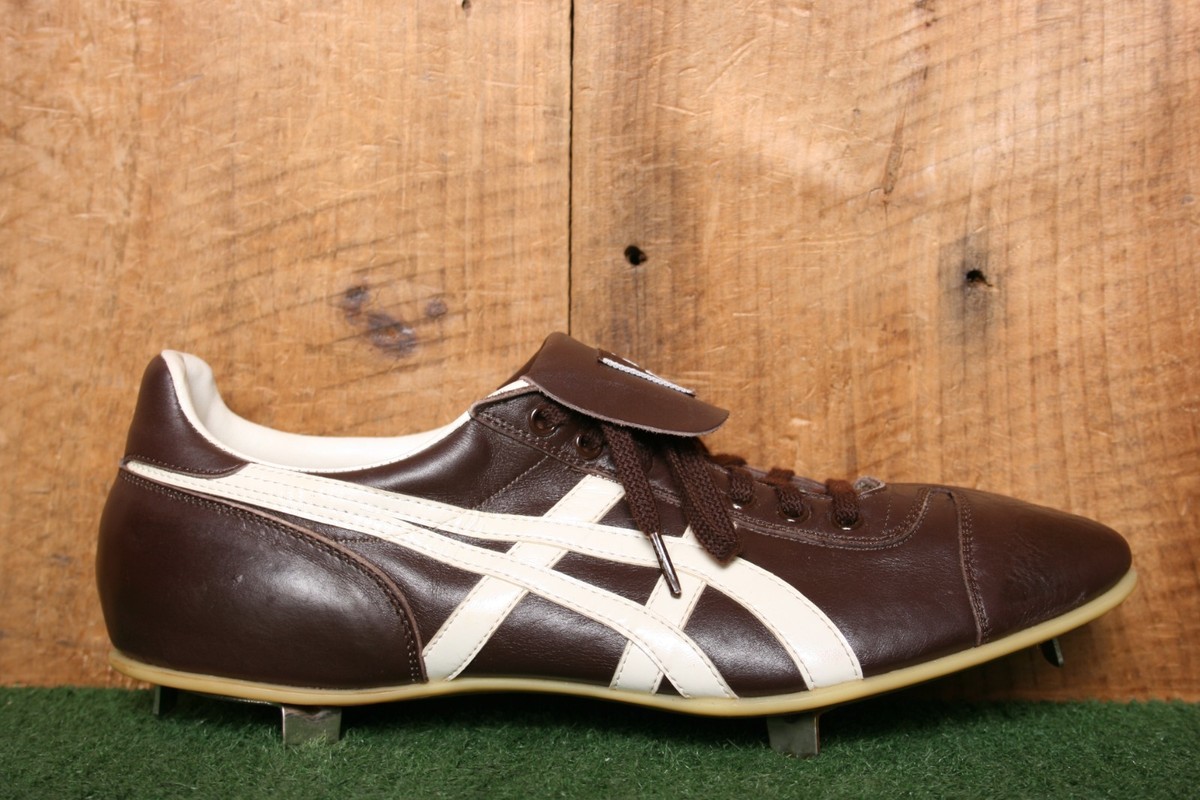 Rare! Vintage ASICS TIGER Brown Leather Metal Baseball Cleats