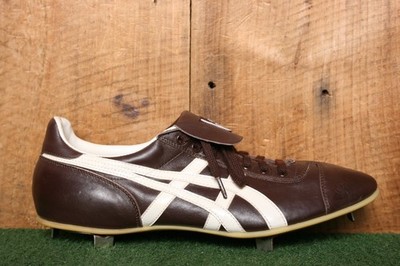 Rare! Vintage ASICS TIGER Brown Leather Metal Baseball Cleats Men's 10.5