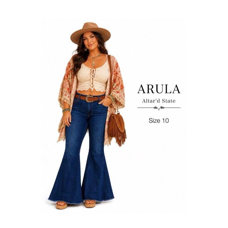 ARULA Altar’d State High Rise Dark Wash Festival Flare Jeans Size 10 New!